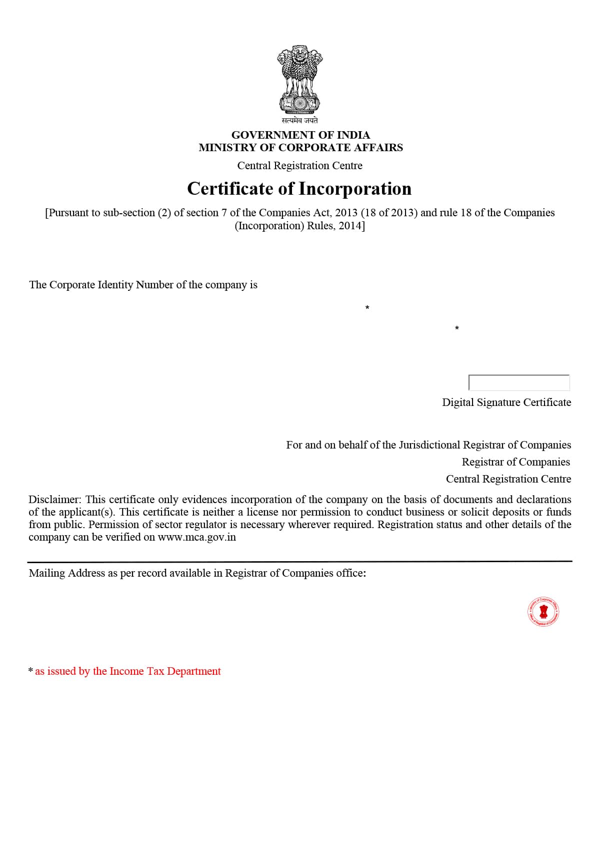 Certifcate of Incorporation